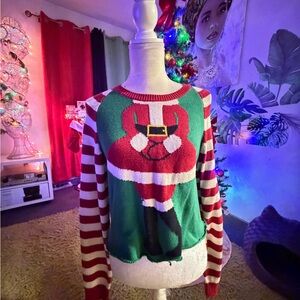 Ugly Christmas Sweater Green and Red Santa Sweater